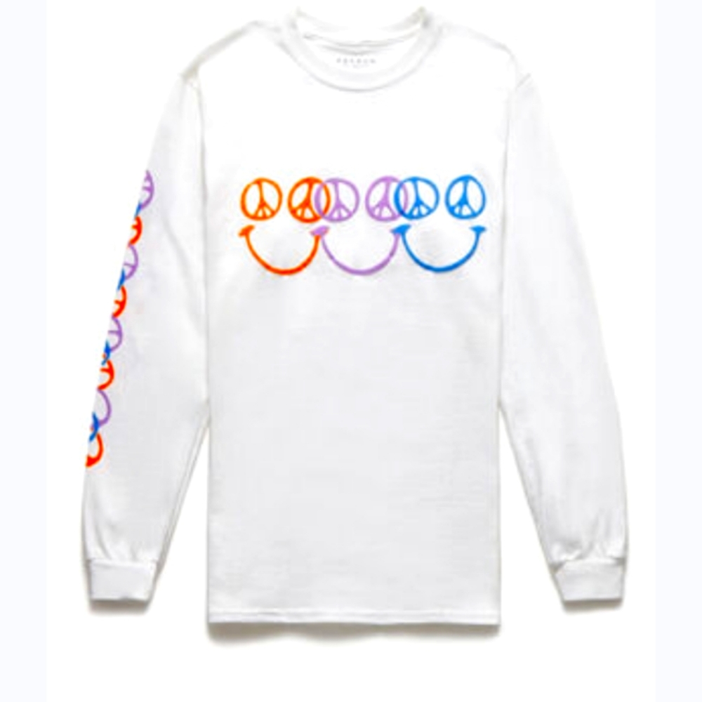 PacSun White Long Sleeve Tee with Peace Sign Graphics